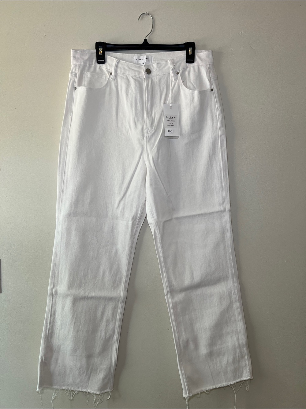 Risen Jeans High Rise Raw Hem Straight Leg Jeans